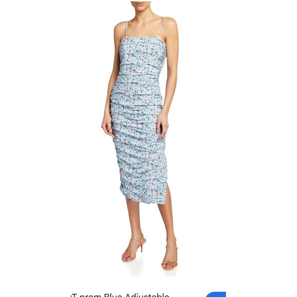 Bardot Blue Floral Ruched Midi Dress Adjustable Straps Size  8 M